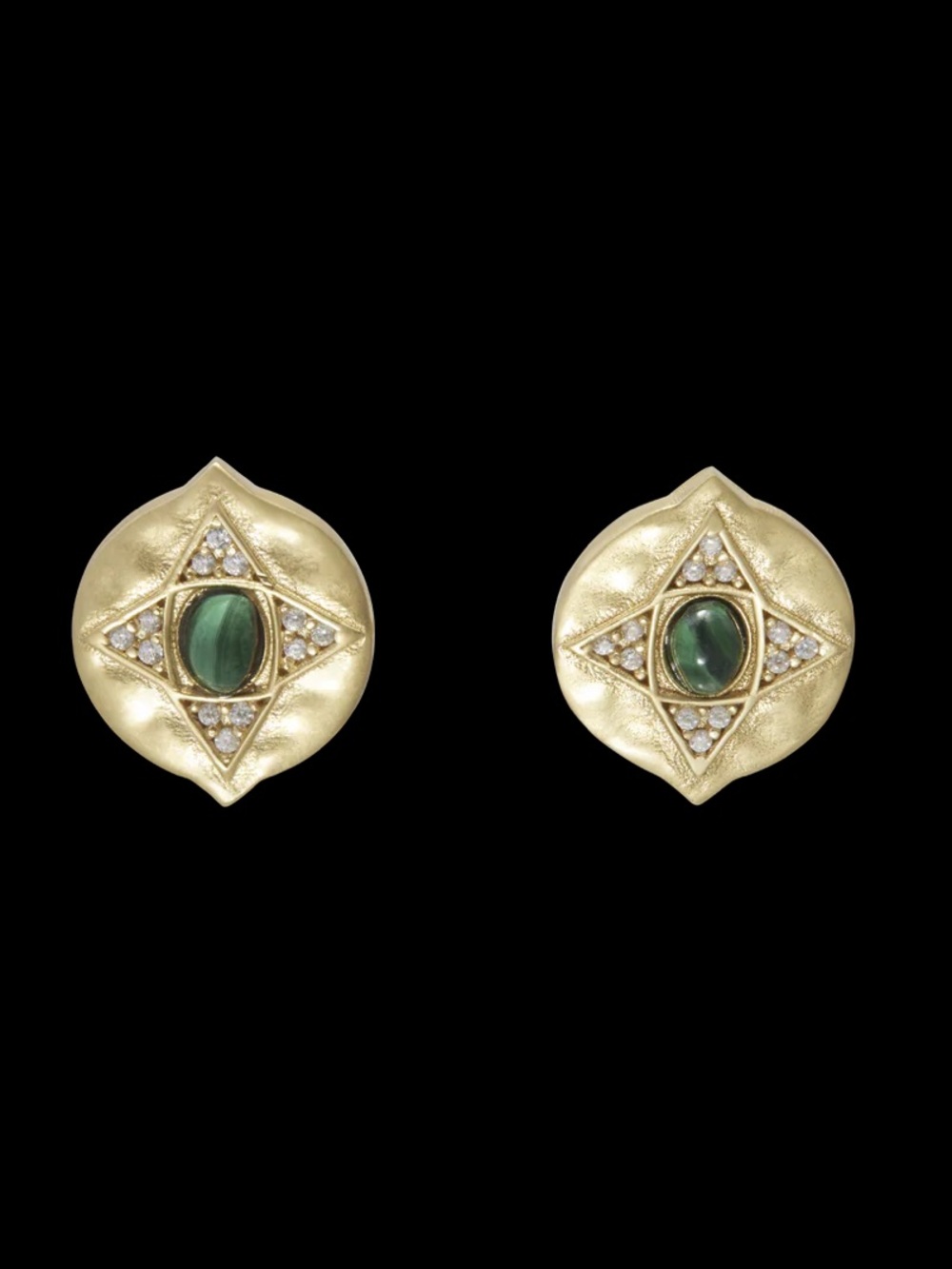 House of Harlow 1960 Gold-Tone Earrings with Green Cabochon and Crystal Accents